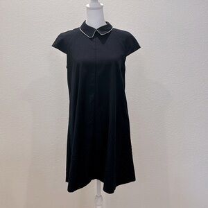 Zara basic collection navy blue trapeze dress w/ collar w/ white dots size XS